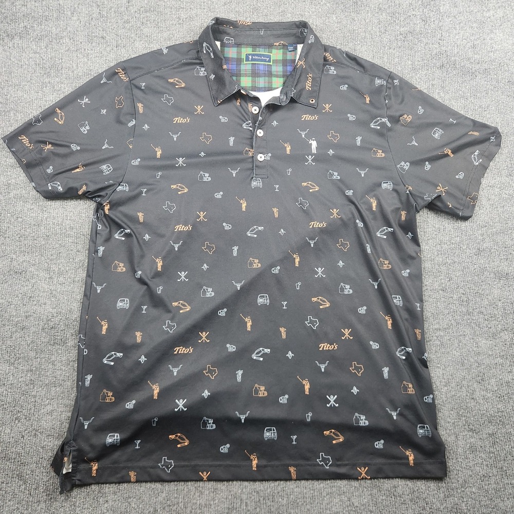 William Murray Golf Titos Handmade Vodka Polo Shirt Mens XL Black Texas Print